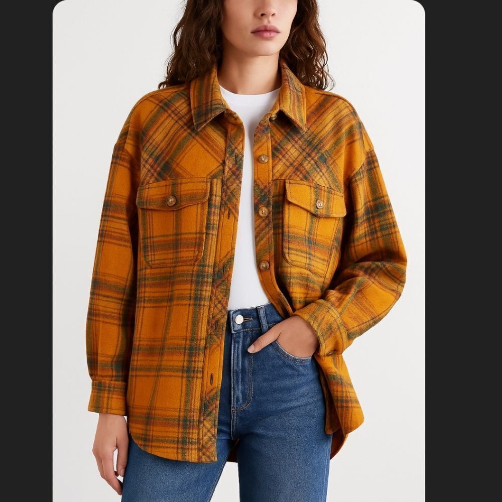 Illa Illa Mustard Plaid Oversized Shacket Jacket Shirt – Size Small